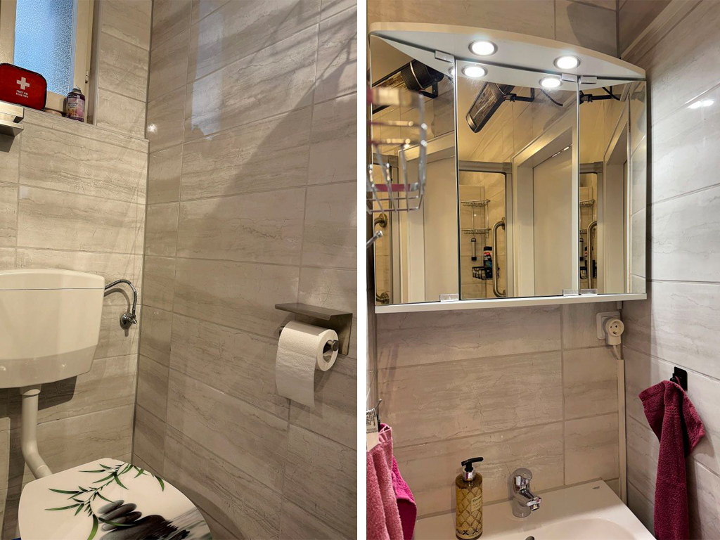 Modernes Bad mit WC und Spiegelschrank